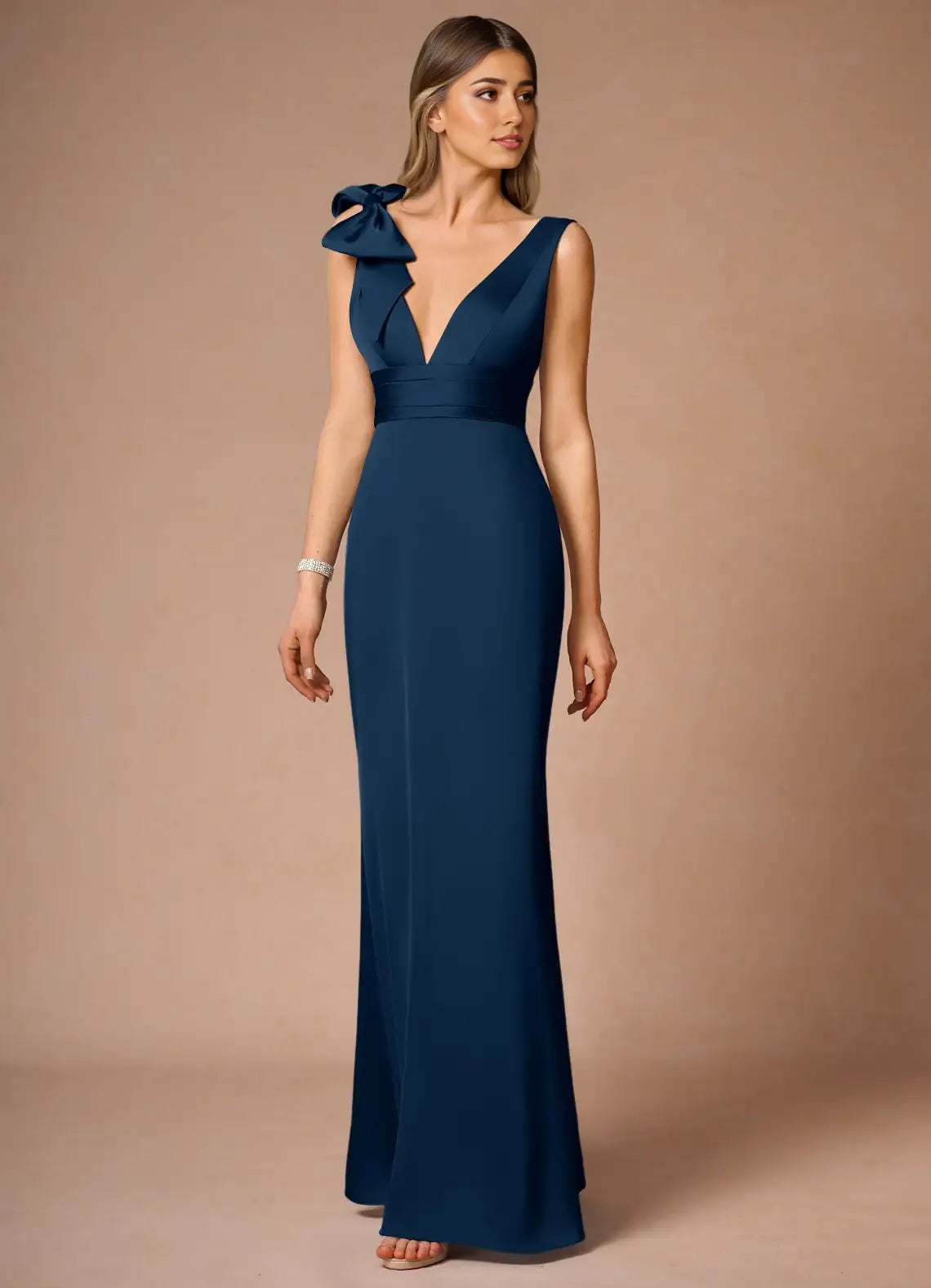 Weitese Dress Elegant Deep V Neck Maxi Dress Prom Dress Sleeveless V Back Bow knot Mermaid Evening Dress